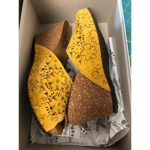 Spring Step Bojana Yellow Suede Wedge Sandals 8.5